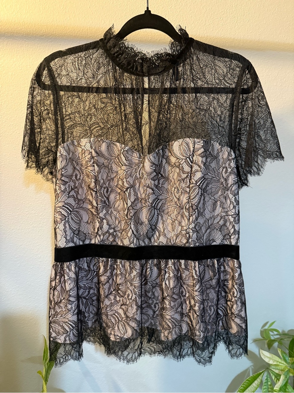 White House Black Market Lace Peplum Top – Size 12 ✨